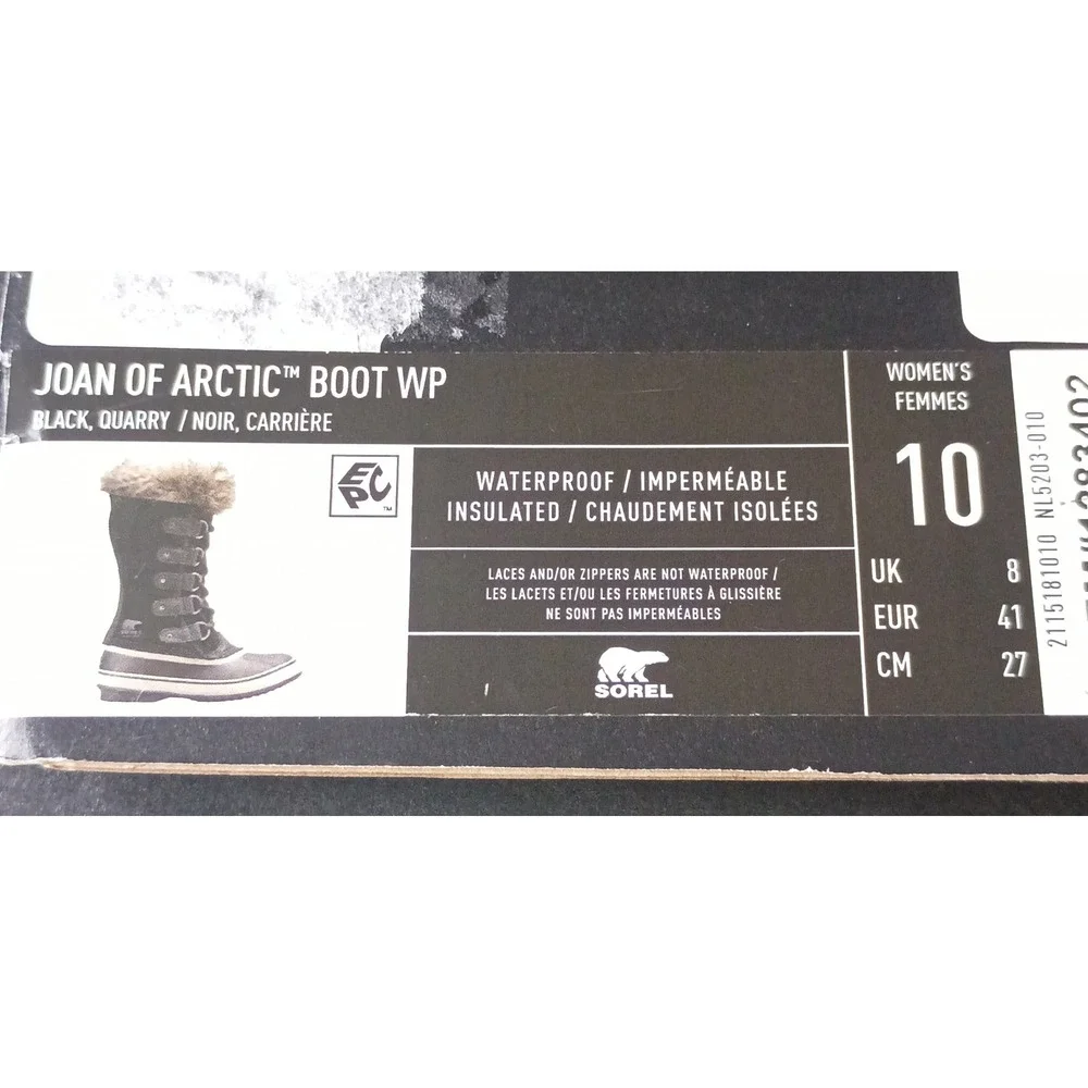 Sorel Joan of Arctic Boot Women Sz 10 Black Waterproof Insulated Faux Fur Suede